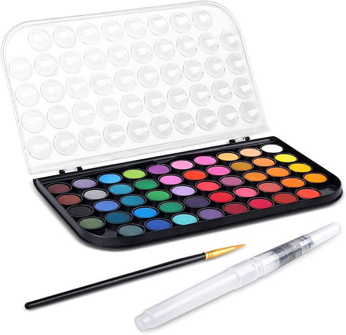 AROIC 48 Colors Watercolor Paint Set,Washable Water Color Paint KiTs with Refillable Water Brush Pens Travel Art Kit for Kids, Beginners & Artists Birthday Gift for Children & Art Lovers