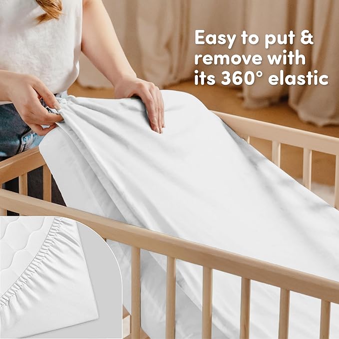 Sweety Fox 2-Pack Cotton Jersey Crib Sheets – Soft Fitted Sheets for Boys and Girls, Mini Crib Sheets, Toddler Bed Sheets (White/Pink)