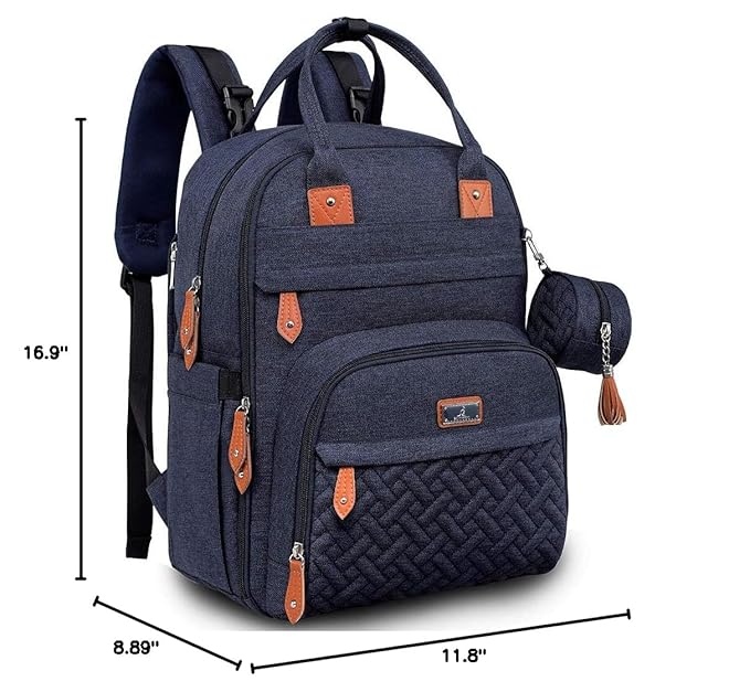 BabbleRoo Diaper Bag Backpack - Baby Essentials Travel Tote - Multi Function Waterproof Diaper Bag, Travel Essentials Baby Bag with Changing Pad, Stroller Straps & Pacifier Case - Unisex, Navy Blue