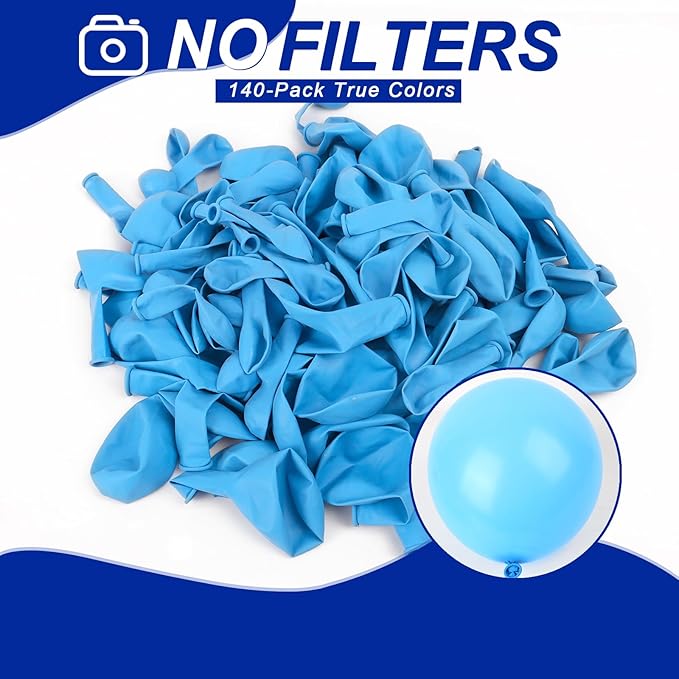 140pcs Light Blue Round Balloons Different Sizes 18 12 10 5 Inch Latex Balloons for Arch Decoration Party Balloon Kit for Graduation Birthday Party Wedding Balloon Baby Shower Decoration