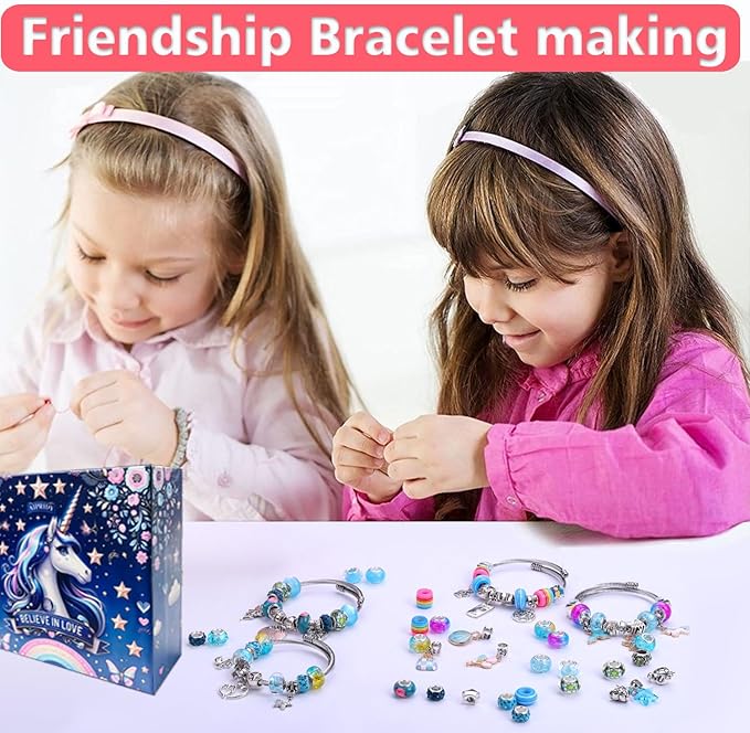 AIPRIDY Charm Bracelet Making Kit,Unicorn Mermaid Crafts Gifts Set Can Inspires Imagination and Creativity,Jewelry Making Kit Perfect Gifts for Girls 5-12 Years Old (125 Pieces)