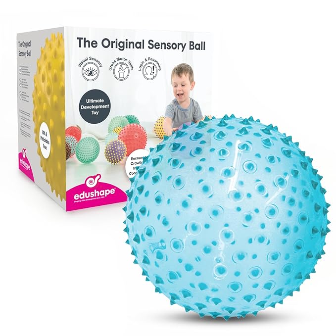 Edushape Sensory Ball for Baby - 7” Transparent Trendy Color Baby Ball that Helps Enhance Gross Motor Skills for Kids Aged 6 Months & Up - Pack of 1 Vibrant Colorful and Unique Textured Ball for Baby