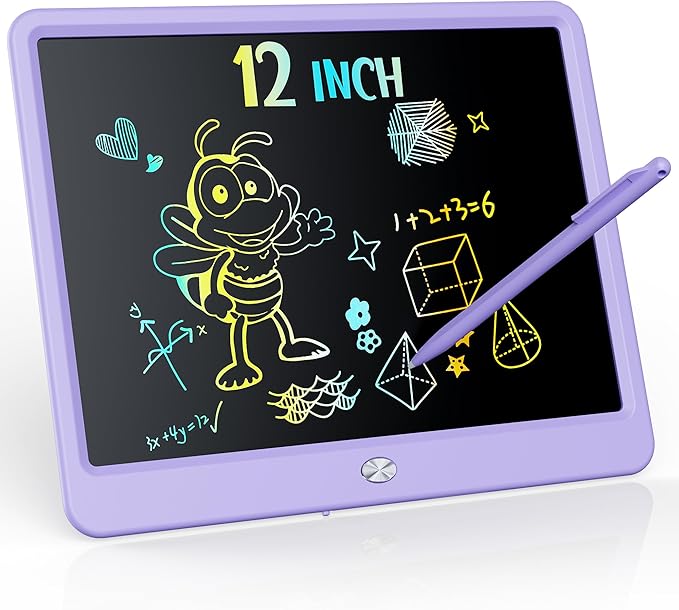 KOKODI LCD Writing Tablet, 12 Inch Colorful Toddler Doodle Board Drawing Tablet, Erasable Reusable Electronic Drawing Pads, Educational and Learning Toy for 3-6 Years Old Boy and Girls(Purple)
