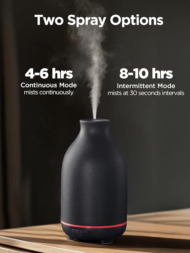 InnoGear Essential Oil Diffuser, 150ml Ceramic Stone Diffuser Handcrafted Aromatherapy Diffusers Ultrasonic Cool Mist Humidifier Vaporizor with 2 Mist Modes Waterless Auto Off for Room Office, Black