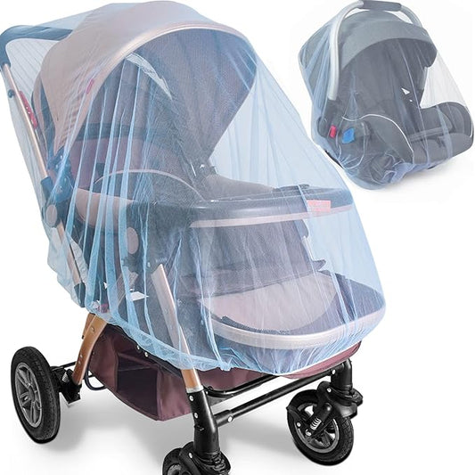 Durable Baby Stroller Mosquito Net (2 Pack) - Perfect Bug Net for Strollers, Bassinets, Cradles, Playards, Pack N Plays and Portable Mini Crib (Blue)