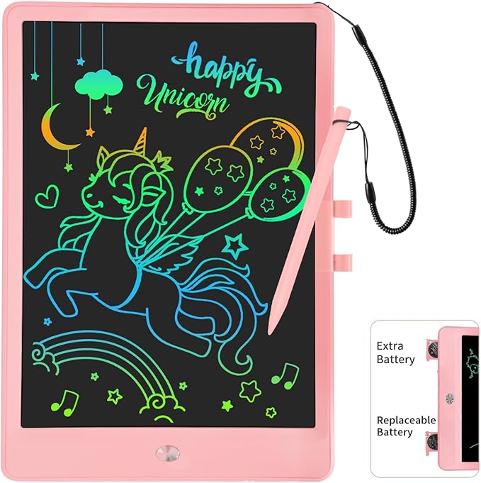LCD Writing Tablet for Kids 10 Inch Colorful Toddler Drawing Tablet Reusable Doodle Board Electronic Drawing Pads Educational and Learning Kids Toys for Girls(Pink)