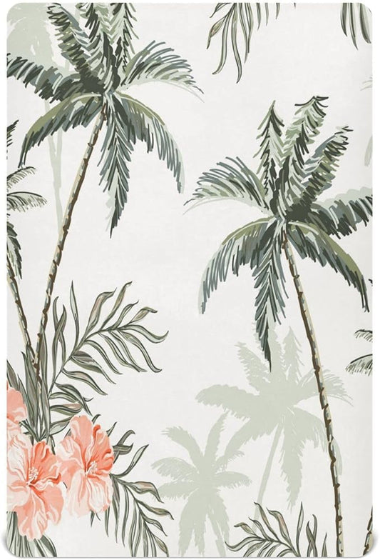 Tropical Vintage Palm Trees Crib Sheets for Boys and Girls, Fitted Baby Crib Sheets Soft and Breathable Mini Crib Sheets 39 X 27 X 5 Inches