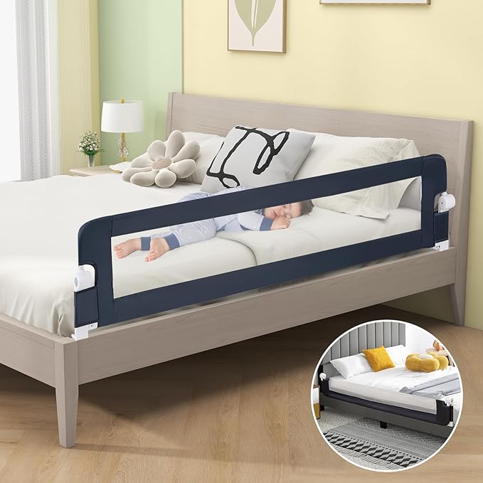 HONEY JOY Bed Rail for Toddlers, Extra Long, Foldable Portable Swing Down Safety Bed Guard Rail, Toddler Bed Rails for Crib, King Queen Full Twin Size Bed Mattress (Gray, 2 Pack, 71 Inch)