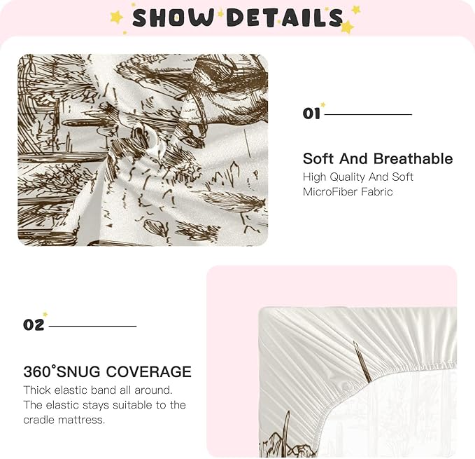 Western Desert Cowboy Crib Sheets for Boys and Girls, Fitted Baby Crib Sheets Soft and Breathable Mini Crib Sheets 52 X 28 X 9 Inches