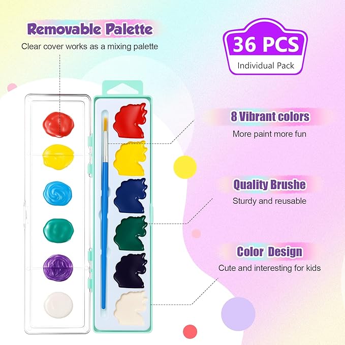 24 Pcs Unicorn Style Watercolor Painting Set 8 Washable Colors With Brush Watercolor Painting Set Gift Party Supplies Back To School Party Gift Exchange