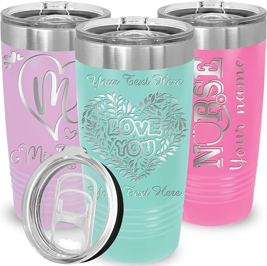 iProductsUS Personalized Tumbler for Women, 20oz Custom Insulated Stainless Steel Cup Engraved Your Name and Designs, Travel Coffee Mug with Lid, Gifts for Mom, Keep Drinks Cold and Hot (Teal)