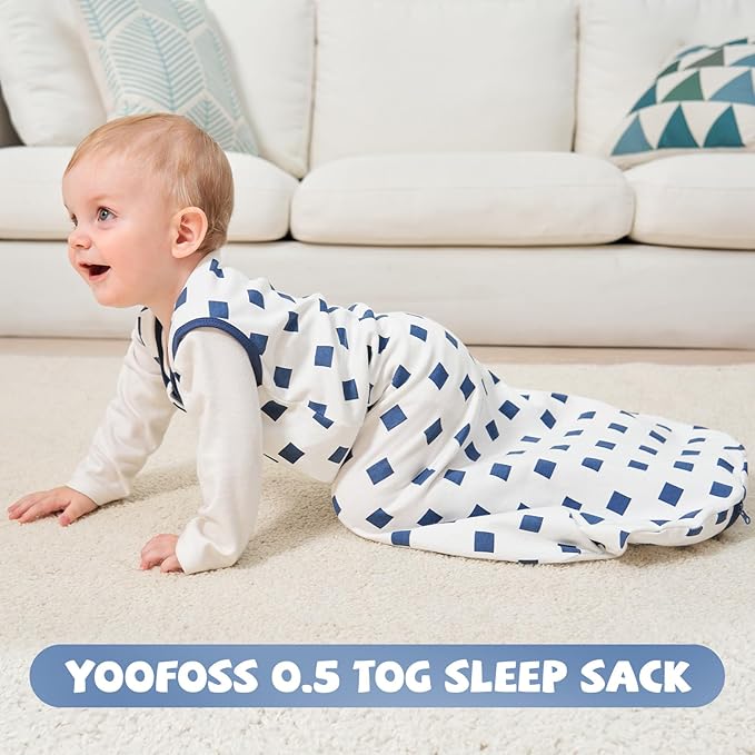 Yoofoss Baby Sleep Sack 12-18 Months Baby Wearable Blanket 100% Organic Cotton 2-Way Zipper TOG 0.5 Toddler Sleeping Sack Lightweight Sleep Sacks for Babies(Large)