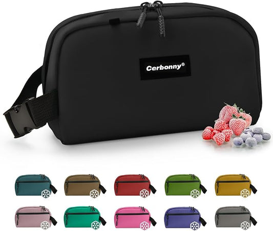 CERBONNY Small Cooler Bag Freezable Lunch for Work School Travel,Leak-proof Bag,Small Insulated For Kids/Adults,Freezer Bags,Freezable Snack Bag,Mini Fit Yogurt Black