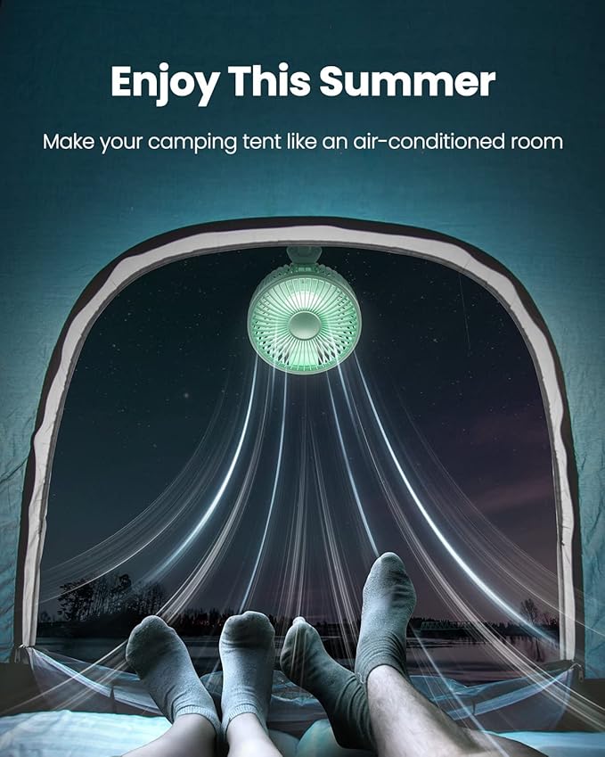 Gaiatop Oscillating Baby Stroller Fan with LED Night Light, 4 Speeds Cooling Rechargeable 360° Rotate Clip On, Battery Operated Small Portable Fans for Car Seat Crib Treadmill Travel