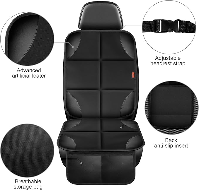 Car Seat Protector 2 Pack Car Seat Cushion Mat Thickest Padding,Waterproof 600D Fabric Car Seat Covers for Non-Slip Backing Mesh Pockets for Baby and Pet (Black, 2 Pack)