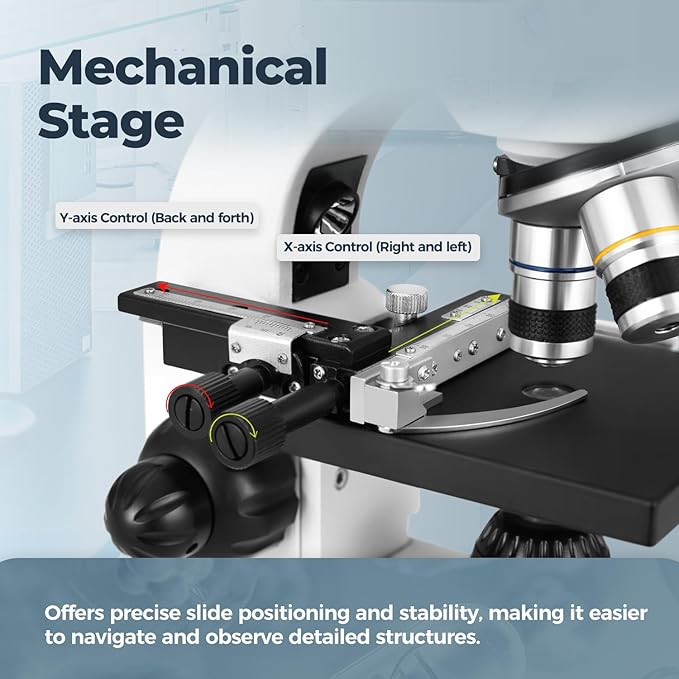 ESAKO 40-2000X Microscope for Kids Students Adults, with Mechanical Stage, Carry Bag & Slides Set Metal Body Microscope for Science Education School Laboratory