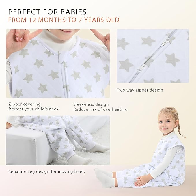 Baby Toddler Sleep Sack with Feet 2.5 TOG Winter, Wearable Blanket with Legs, Toddler Sleeping Sack Long Sleeve (Greystar, 5T-7T)