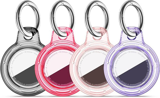 Upgrade Waterproof 4 Pack Airtags Holder with Apple Airtags Keychain, Hard PC Clear Air Tag Case, Anti-Scratch & Shock Air tag Holder, Men's Women's Keyrings & Keychains-Black+Red+Pink+Purple