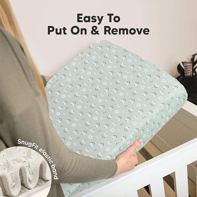 KeaBabies 2-Pack Organic Crib Sheets for Boys, Girls - 52x28 Fitted Crib Mattress Sheet Neutral, Breathable Jersey Cotton Cover for Baby Bed, Toddler Mattress, Soft & Cute Prints (Daisies)