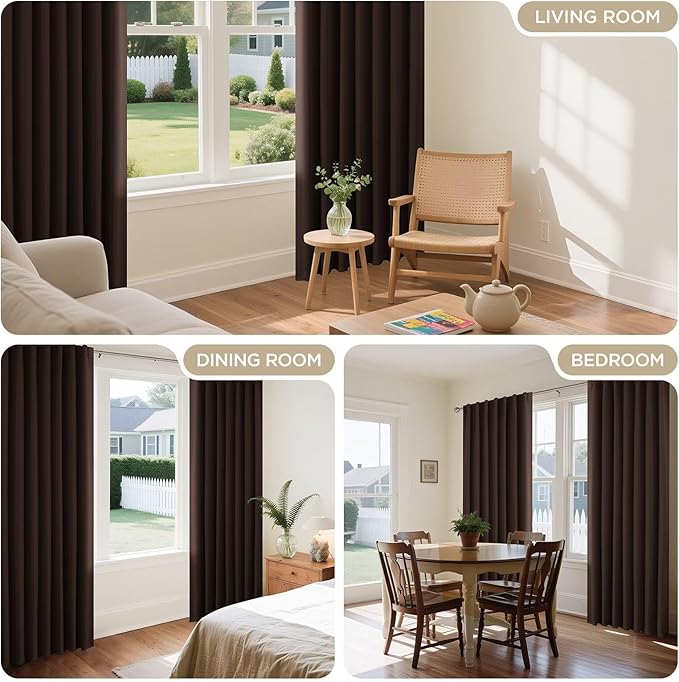 Joydeco 90 Inch Blackout Curtains for Bedroom, Thermal Insulated Curtains 90 Inches Long, Room Darkening Drapes for Living Room Window Rod Pocket Back Tab (W52 x L90 Inch, Chocolate)