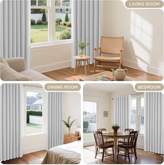 Joydeco 108 Inch 60% Blackout White Curtains 2 Panels,Elegant Soft Sheer Curtains for Bedroom,Thermal Insulated Black Out Drapes for Living Room,Rod Pocket Back Tab Drapes(W37xL108 Inch,Greyish White)