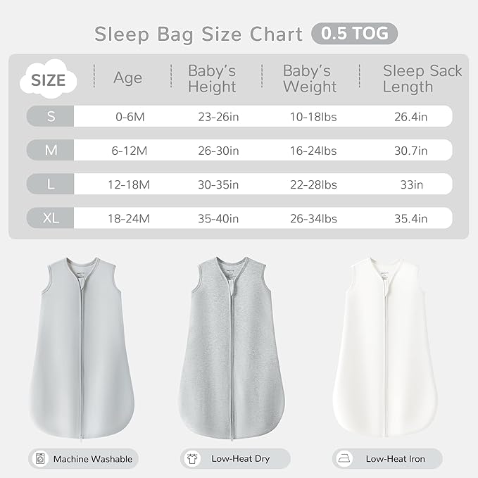 JELLYMONI Baby Sleep Sack 18-24 Months 100% Cotton Wearable Blanket, 0.5 TOG Soft Lightweight Toddler Sleeping Sack 3 Pack 2-Way Zipper Newborn Sleep Sacks