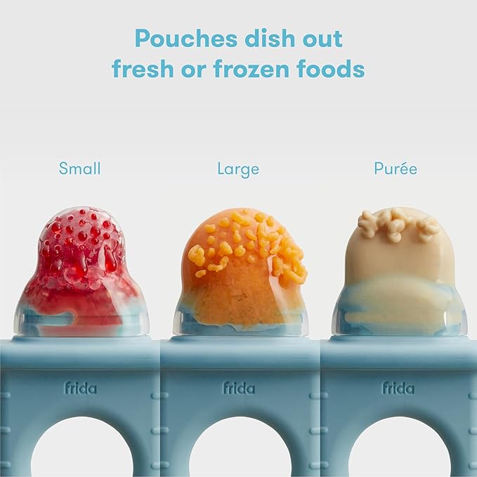 Frida Baby Push Pop Feeder, Baby Fruit Food Feeder to Safely Introduce New Foods, Fresh + Frozen, Silicone, BPA Free, Dishwasher Safe | 3 Count, Blue
