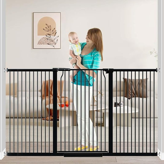 Fairy Baby 40.5" Extra Tall Baby Gate for Stairs, 65.8"-72.2" Extra Wide Long Dog Pet Gate Indoor for House, Safety Child Toddler Gate, Metal Auto Close Doggie Puppy Gates Barrier for Doorway, Black