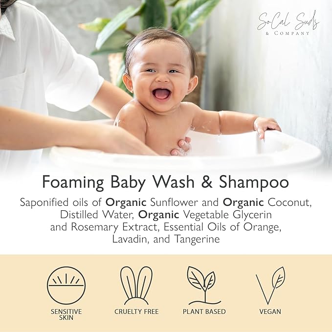 SoCal Suds & Company 2oz Organic Foaming Baby Wash & Shampoo - Soft Citrus - 2 Pack