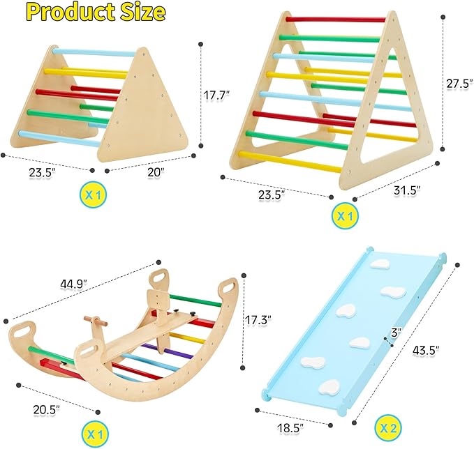 9-in-1 Climbing Triangle Set with Detachable Wooden Climbing Arch for Rocking Horse and Climbing, Indoor Triangle Jungle Playground Gym for Toddlers