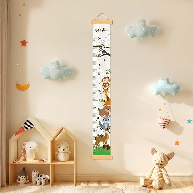 Personalized Name Kids Growth Chart Height Measuring Chart, Zoo Kids Growth & Measuring Chart in Inches, Fun & Stylish Height Tracker for Children, Growth Ruler, Hangable&Waterproof
