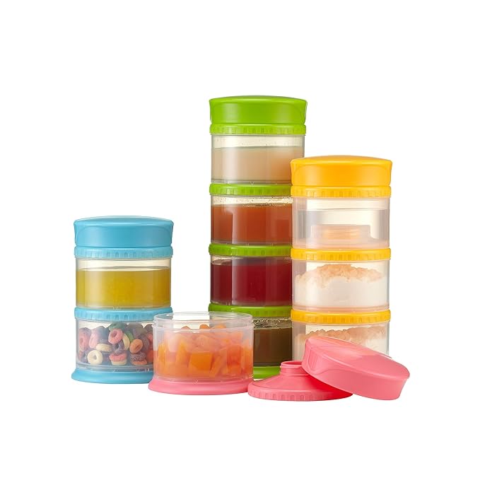 Innobaby Packin' Smart Stackable and Portable Storage System for Formula, Liquid, Baby Snacks and More. 3 Stackable Cups in Lime. BPA Free, 12 Ounce
