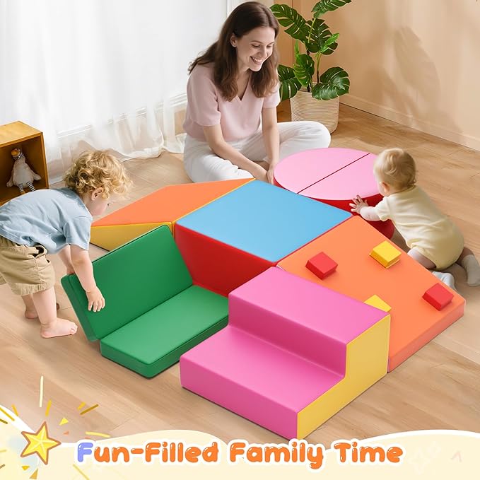 Lischwert Foam Climbing Blocks for Toddlers 1-3, 7pcs Soft Play Set with Crawling Exploration Toys, Indoor Outdoor Infant Safe Blocks for Baby Gym Toddler Playground