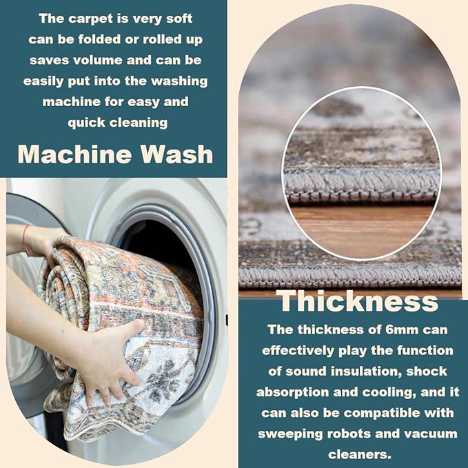 Washable Area Rug 4'x6' Floral red Traditional Floor Cover Foldable Thin Rugs Retro Kitchen Indoor Distressed Non Slip Carpet Floral Print Mat Bedroom Living Room