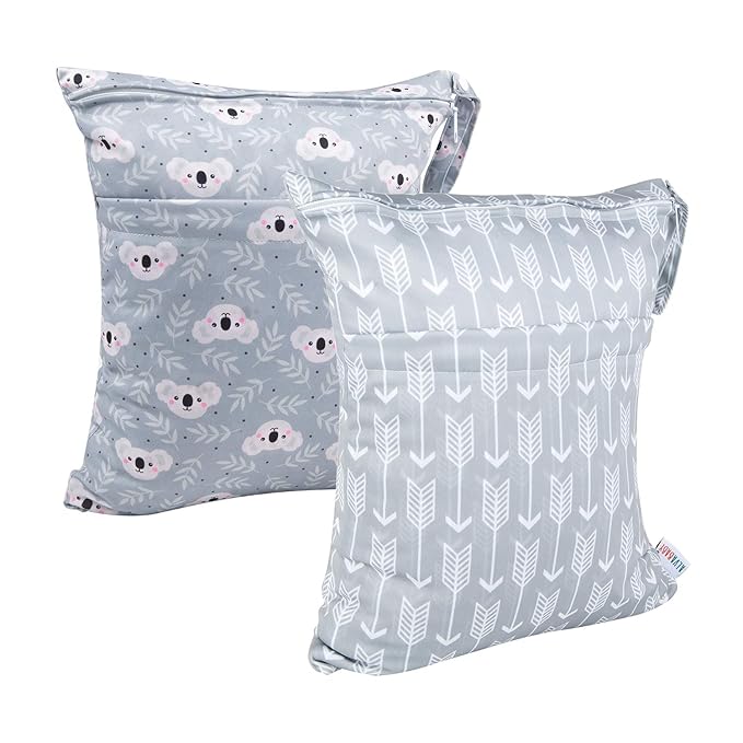 ALVABABY 2pcs Cloth Diaper Wet Dry Bags Waterproof Reusable with Two Zippered Pockets Travel Beach Pool Daycare Soiled Baby Items Yoga Gym Bag for Swimsuits or Wet Clothes L-YX3536