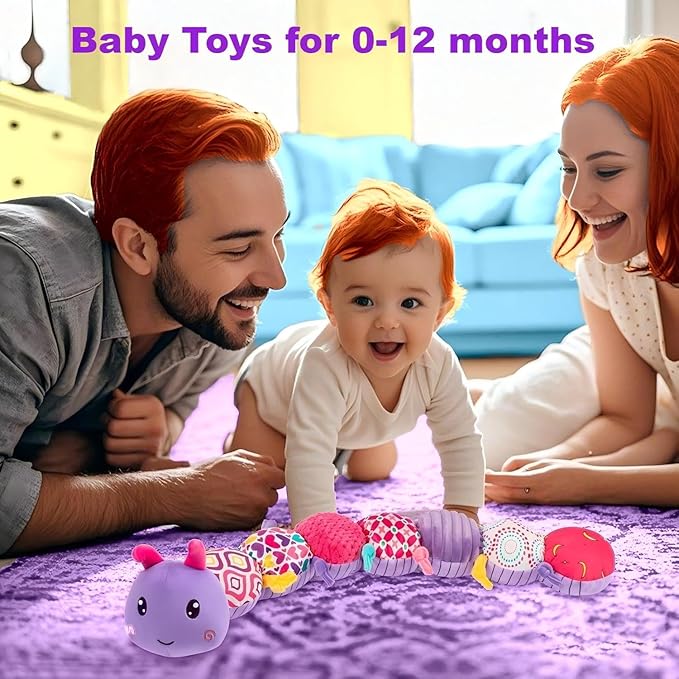 Baby Girls Toys 0-6 Month Baby Stuffed Animal Toys for 0-6 6-12 Months & A Pair of Wrist | Baby Musical Caterpillar Tummy Time Toy | Newborn Infant Sensory Toy for 1 2 Years Old Boys Girls.
