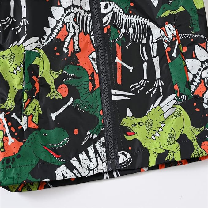 TUIJI Toddler Boys Girls Cartoon Print Zip Jacket Hooded Trench Lightweight Kids Coats Windbreaker Outdoor Cute Dust Coats