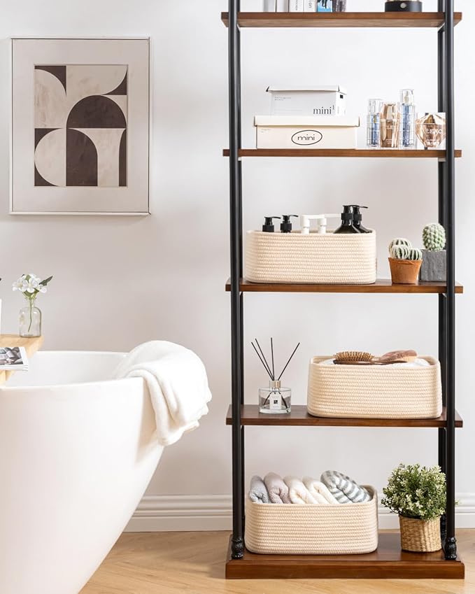 KALLAX Small Woven Basket, 13.5 x 9.5 x 5 Inches, Storage Basket for Organizing, Cute Small Rope Shelf Closet Cube Storage Bins Baskets for Shelves, Dog Toy Gift Baskets Empty, 3 Packs, Beige