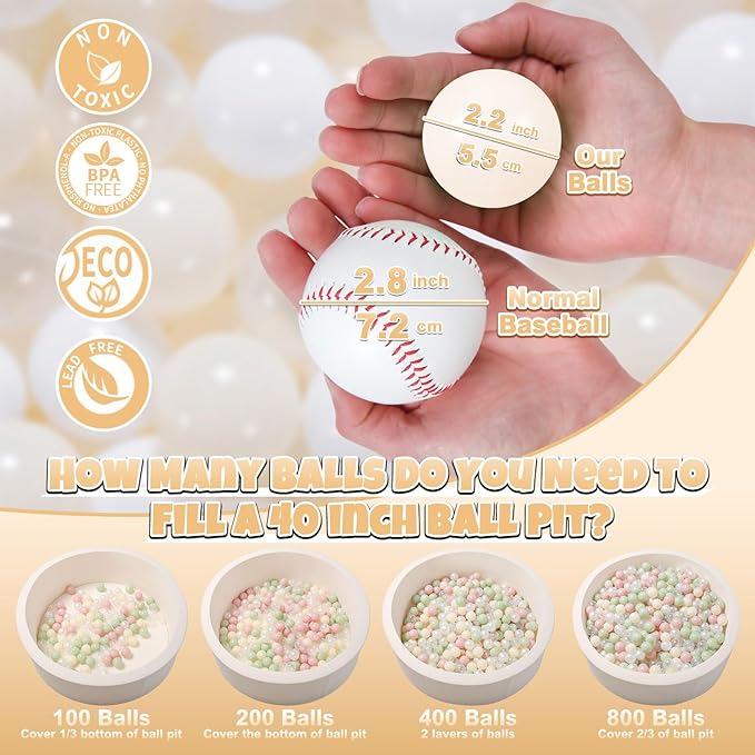 GOGOSO Balls for Ball Pit - Plastic Ball for Toddlers 1-3, Baby Kids Ball Pool Decoration 50 100 200 300 500 1000 (A White+Beige+Clear, 50 Balls)