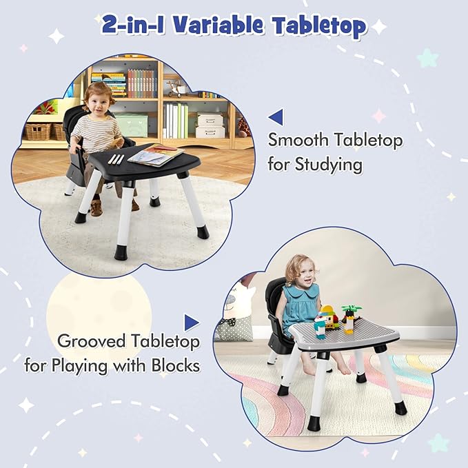 HONEY JOY 8 in 1 Baby High Chair, Convertible Highchair for Babies and Toddlers/Table and Chair Set/Building Block Table/Booster Seat/Stool/Toddler Chair with Safety Harness (Black)