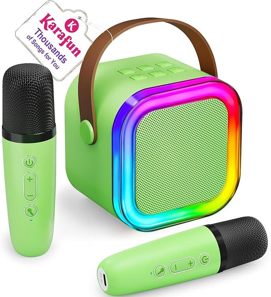 IROO Mini Karaoke Machine for Kids, 2025 TOP Toys Birthday Gifts Ideas for Girls Ages 4, 5, 6, 7, 8, 9, 10, 12+ Years Old, Portable MP3 Player with 2 Wireless Mics for Party