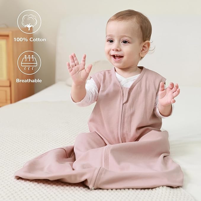 JELLYMONI Baby Sleep Sack 0-6 Months 100% Cotton Wearable Blanket, 0.5 TOG Soft Lightweight Toddler Sleeping Sack 3 Pack 2-Way Zipper Newborn Sleep Sacks