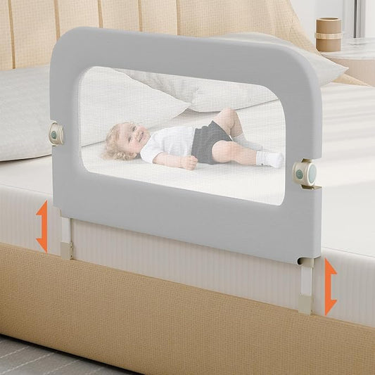 omzer Bed Guard Rail for Toddlers - 32inch Folding up & Adjustable Heights Baby Bed Safety Rails - Portable Toddler Bed Barrier Railing Guard for Kids Twin, Bunk, Queen, Full Size Bed