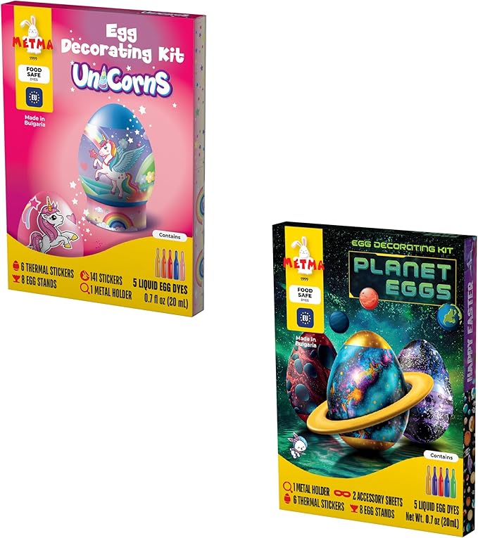 Egg Decorating Kit Planet Eggs & Unicorn Eggs - Complete Decorative Eggs Set with Liquid Dyes, Thermal Stickers, Egg Stands, and More - Fun Easter Egg Dye Kit Arts and Crafts for Kids (Pack of 2)