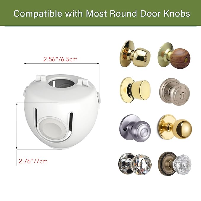 Child Proof Door Knob Covers, Door Knob Safety Cover for Kids, Baby Proof Safety Locks for Doors, 4 Pack/White