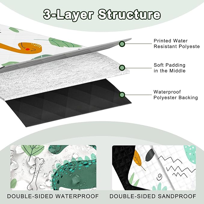 Extra Large Picnic Blanket Waterproof,80"x 80"Foldable Machine Washable Beach Blanket,Outdoor Blanket for 6-8 Adults,Suitable for Indoor Crawling,Park Beach,Camping,Hiking,Family Travel(Dinosaur)