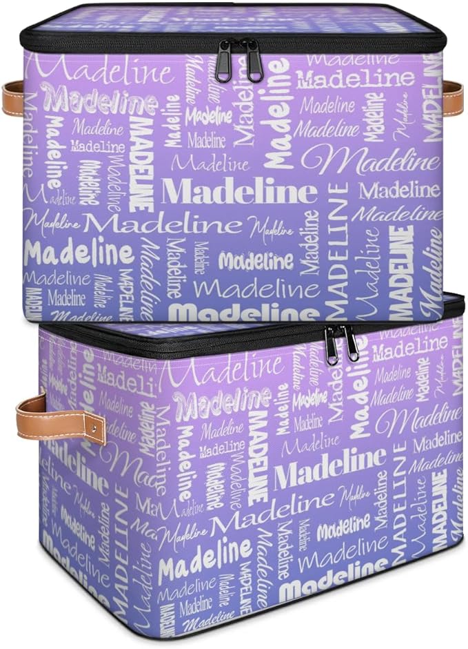 Custom Storage Basket with Name, Personalized Storage Bins with Zipper Lid, Foldable Fabric Storage Box Large capacity with Handle Purple