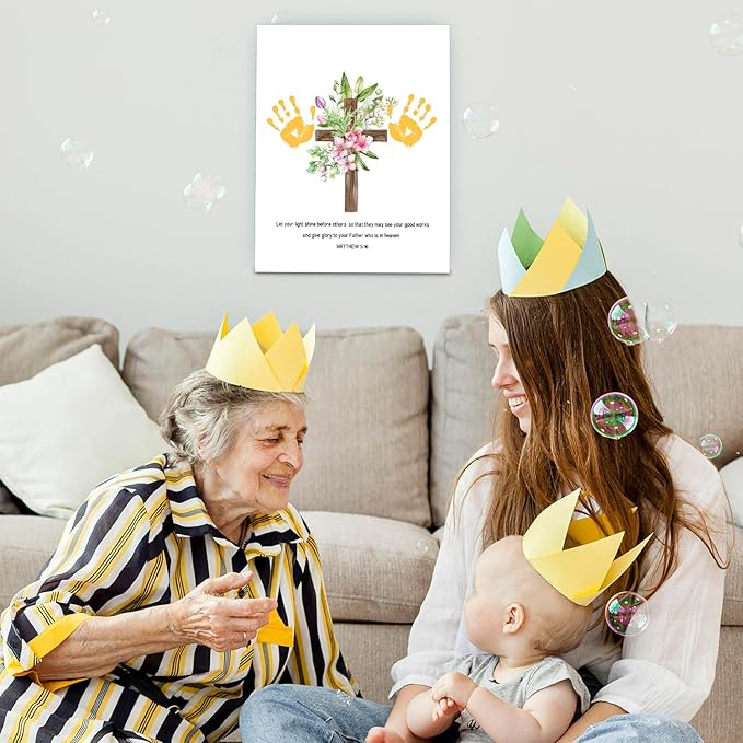 SHLINCO Handprint Keepsake DIY Kit, Baby's First Holiday Keepsake, Bible Verse, Family Footprint Art for Kids, 7.8x9.8 Inch Canvas, Suitable for Desktop Wall Ornaments