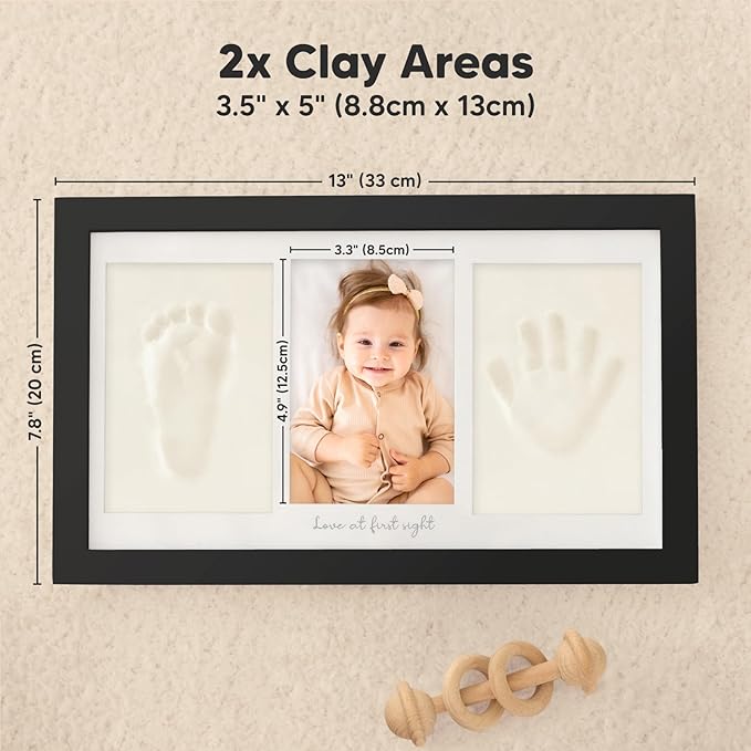 Baby Hand and Footprint Kit - Clay Handprint Keepsake Frame, Newborn Nursery Picture Frame, Personalized New Mom Gifts for Baby Shower & Registry (Onyx Black)