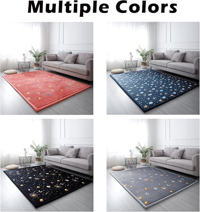 Loartee Coral Velvet Area Rug - 1" Thick Memory Foam Baby Play Mat, Washable Toddler Carpet, Home Decor for Living Room, Nursery, Kids Bedroom, Astral Black, 4'11"x6'7"